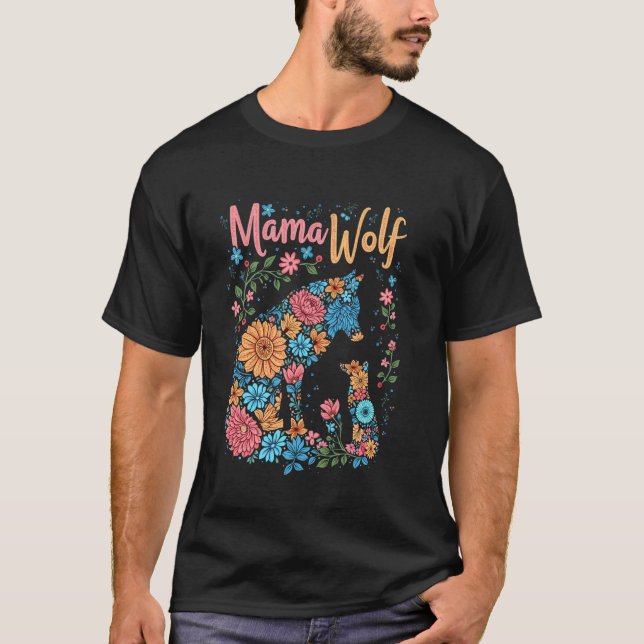 Mama Wolf Blütenwolf T-Shirt (Vorderseite)