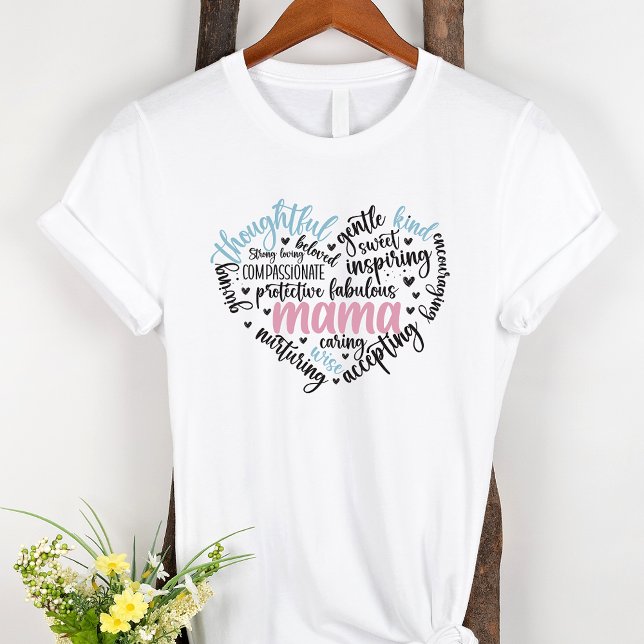 Mama Word Cloud Blue und Pink Heart Mother T-Shirt (Von Creator hochgeladen)