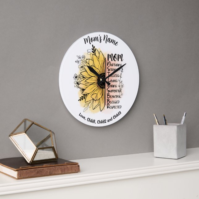 Mama Wörter Dahlia-Blume Anpassbare Kid-Namen Große Wanduhr (Büro)