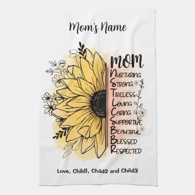 Mama Wörter Personalisiert Dahlia Blume Kinder Mam Geschirrtuch (Vertikal)