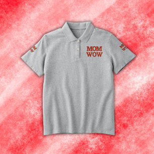 MAMA WOW in roter Stickerei   Polo für Frauen