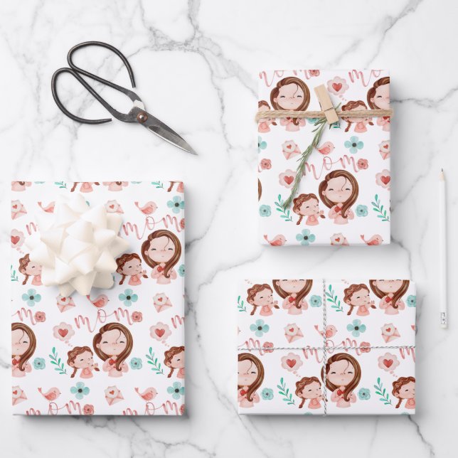 Mama Wrapping Paper Flat Sheet Set 3 Geschenkpapier Set (Vorderseite)