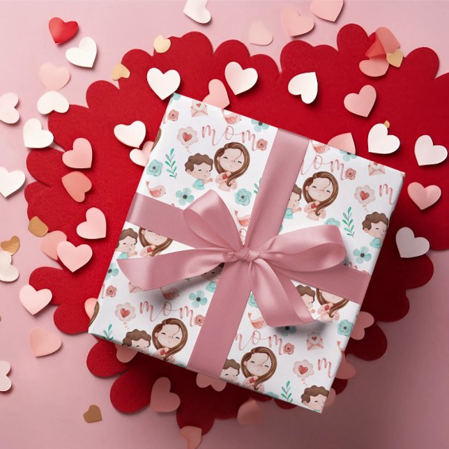 Mama Wrapping Paper Flat Sheet Set 3 Geschenkpapier Set (Celebrate mom this Valentine's Day with these cute watercolor wrapping paper sheets! )