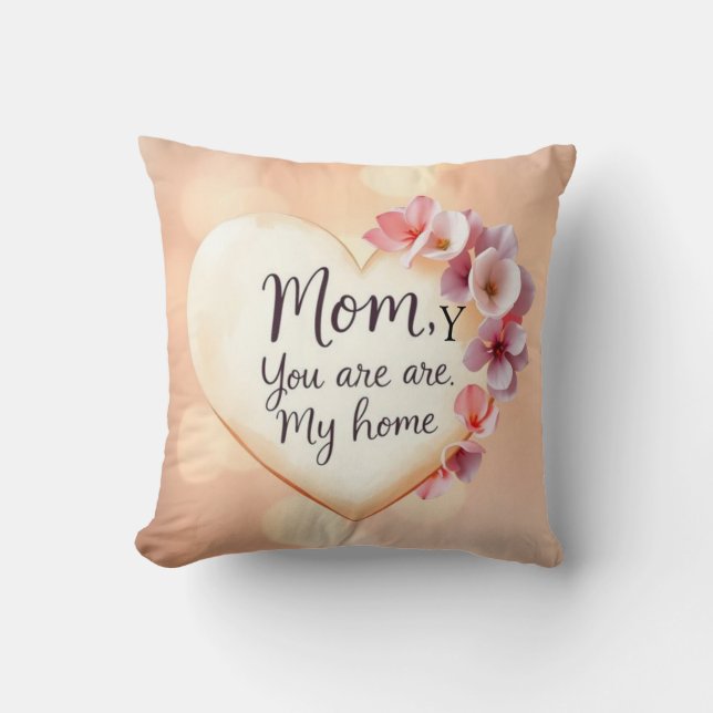 "Mama, y you are my Zuhause" Aquarell Blumenherz Kissen (Vorderseite)