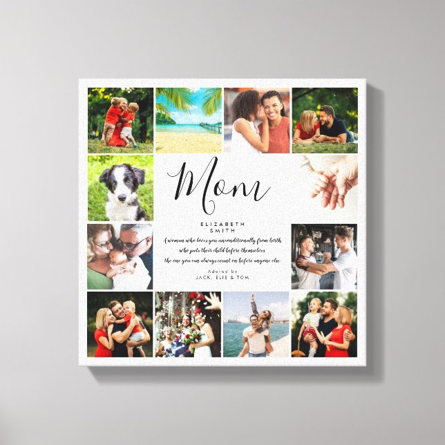 Mama Zitat Elegantes Script 12 FotoCollage Leinwanddruck (Vorderseite)