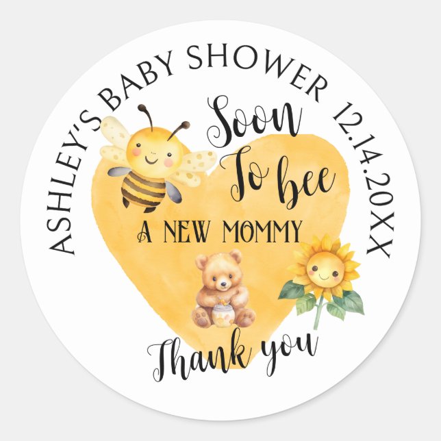 Mama-zu-Bee Honey Bear Baby Dusche Runder Aufkleber (Vorderseite)