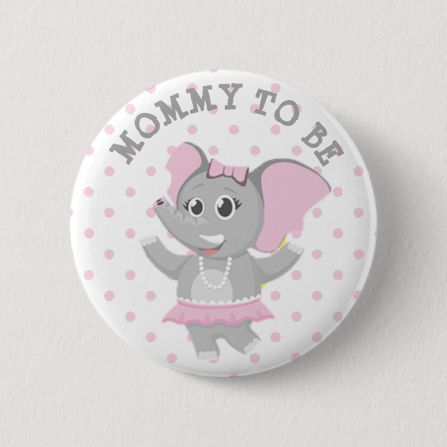 Mama zu Elephant Pink Polka Dot Baby Dusche Button (Vorderseite)