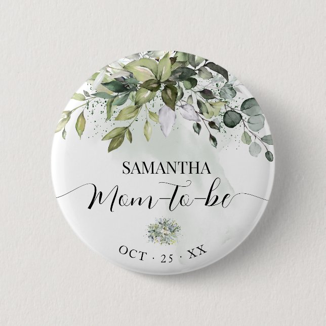 Mama zu Eucalyptus Greenery Baby Shower Button (Vorderseite)