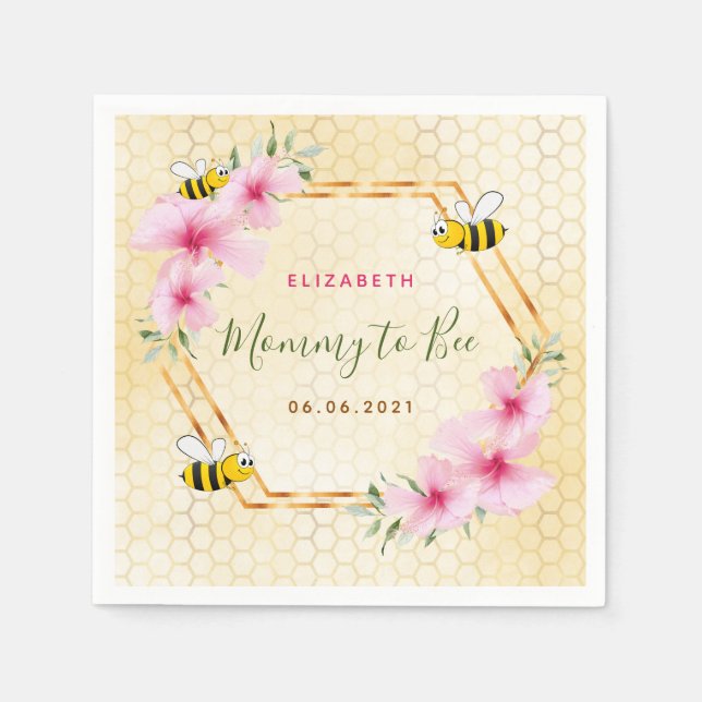 Mama zu Honigwabendusche Rosa Blumen Babydusche Serviette (Vorderseite)