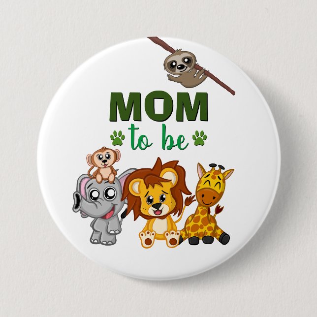 Mama zu Jungle Safari Zoo Tierbabydusche Button (Vorderseite)