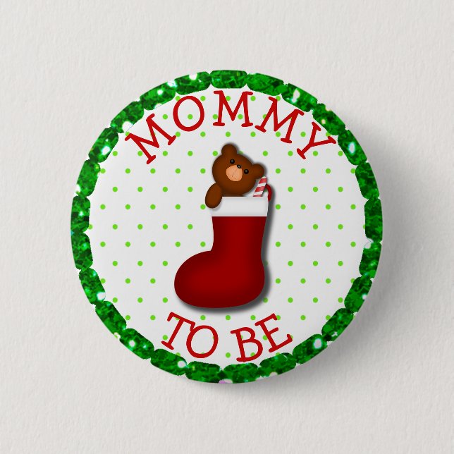 Mama zu Weihnachten Strumpf Teddy Bären Button (Vorderseite)