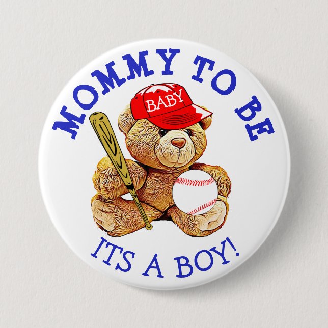 Mama, zum Baseball-Teddybär-Babyparty-Knopf zu Button (Vorderseite)