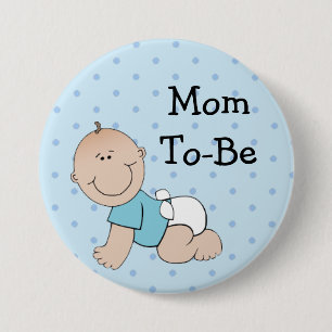 Mama, zum blaues Baby-Jungen-Baby-Duschen-Knopf zu Button