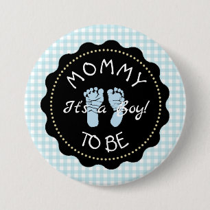 Mama zum Blue Gingham Baby Duschknopf Button
