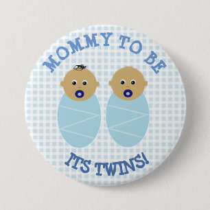 Mama, zum Doppeljungen-blauer Babyparty-Knopf zu Button