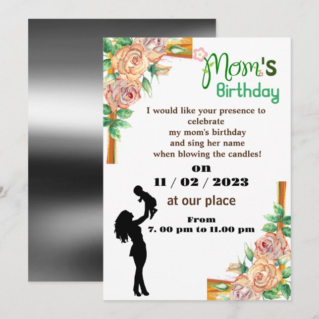 Mama zum Geburtstag Einladung (Vorne/Hinten)