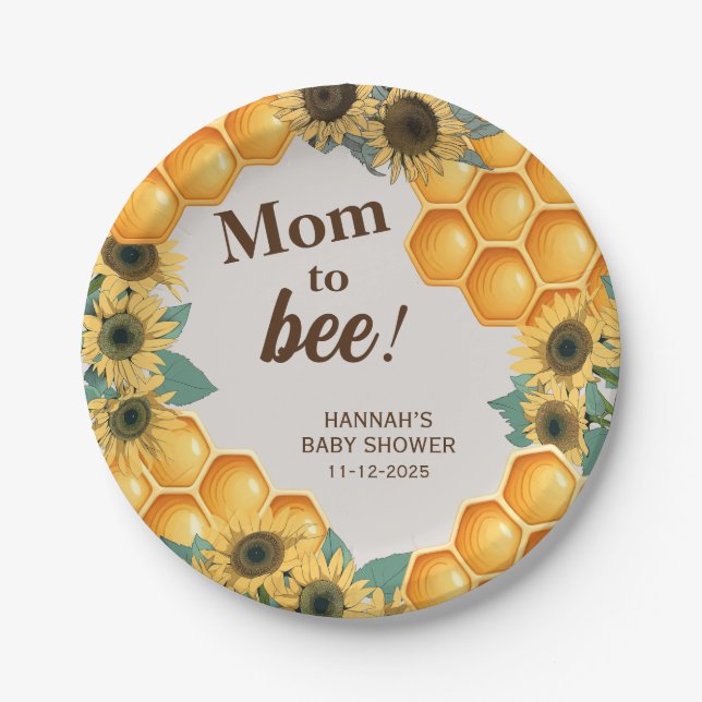 Mama zur Baby-Dusche mit gelber Sonnenblume Pappteller (Vorderseite)