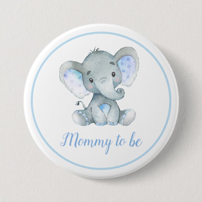 Mama zur Junge Mutter Elephant Baby Boy Shower Blu Button (Vorderseite)