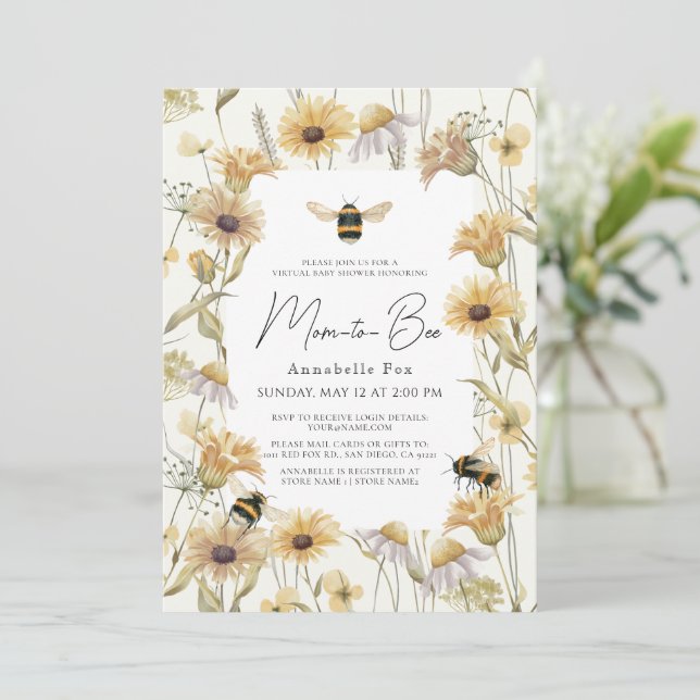 Mama zur virtuellen Babydusche von Bee Chamomile & Einladung (Stehend Vorderseite)