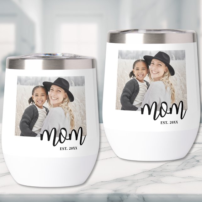 Maman a établi le cadeau photo (Mom Established Photo Gift Thermal Wine Tumbler)