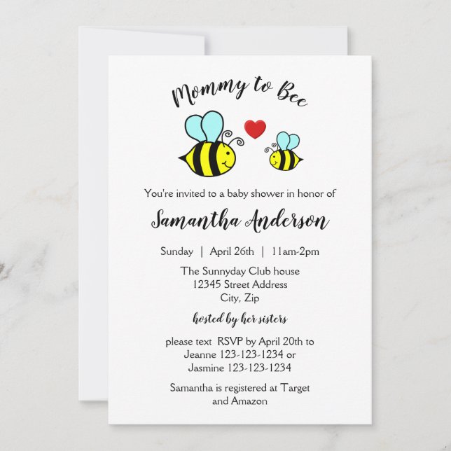 Maman à l'abeille - invitation de baby shower (Devant)