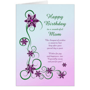 Maman Anniversaire avec des rouleaux et des fleurs