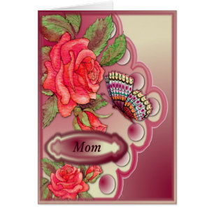 Maman avec les roses rouges et le papillon sur la