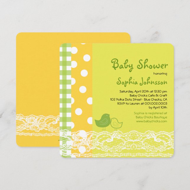 Maman & Baby Birds Dentelle Invitation Baby shower (Devant / Derrière)