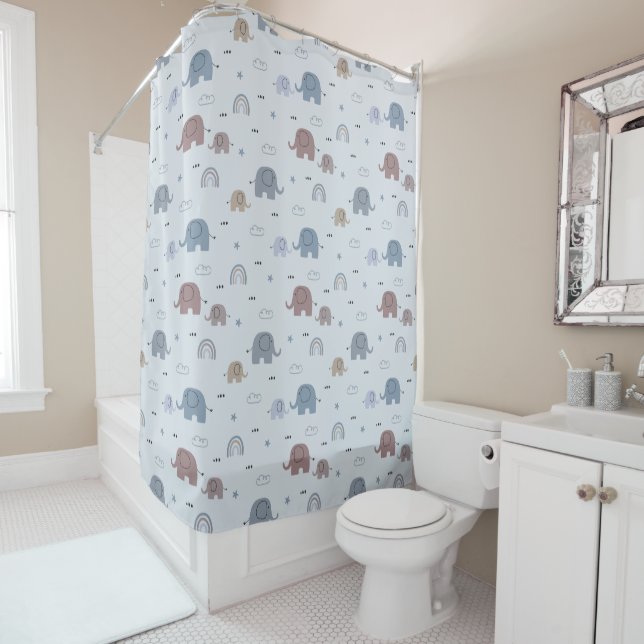 Maman & Baby Elephant Motif rideau de douche (En situation)