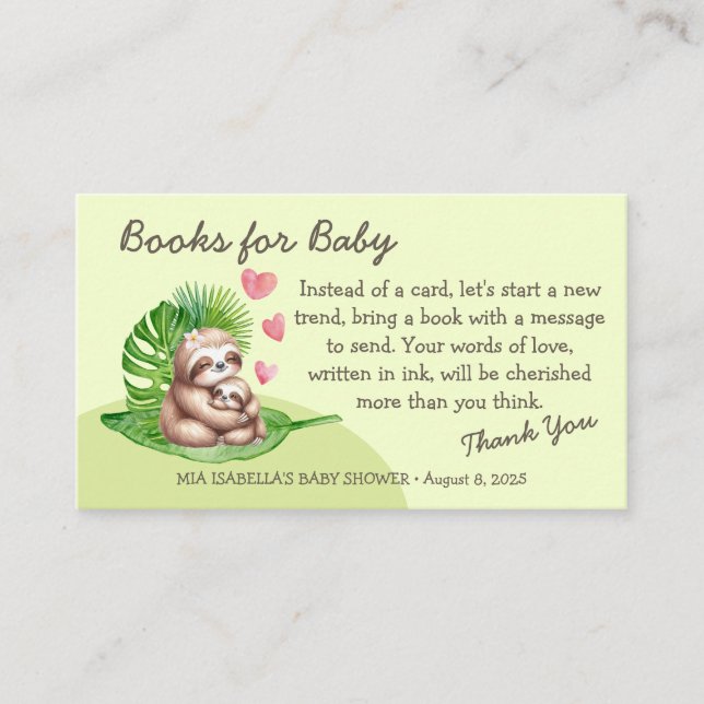 Maman & Baby Sloth - Livres Pour Bébé Cartes De Bo (Devant)