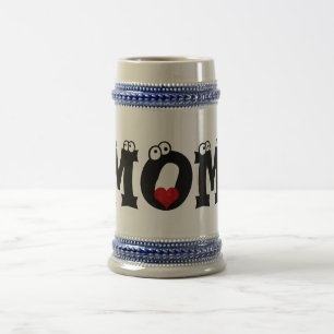 Maman Black White Texte Red Heart Love Stein Mug
