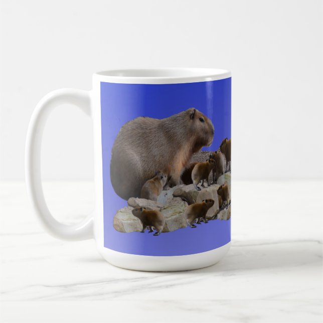 Maman Capybara Avec Bébés, Café Mug (Gauche)