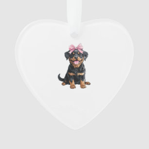 Maman Chien Rottweiler Ruban Coquette Fille Rose
