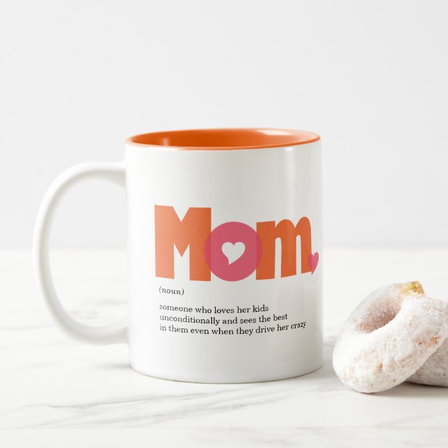 Maman Définition Mug à café à deux tons orange/ros (Avec donut)