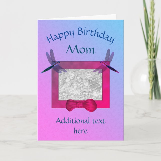 Maman Dragonflies Frame Anniversaire Carte photo (Devant)