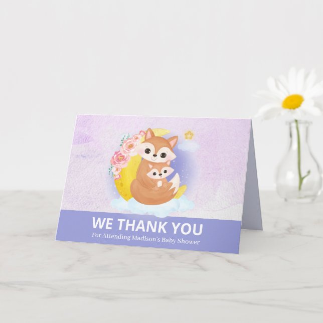 Maman et bébé Fox pourpre Carte de remerciements (Petite plante)