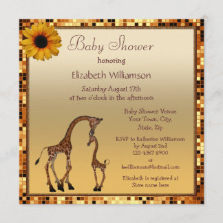 Maman et bébé girafe doré, invitation à un baby sh