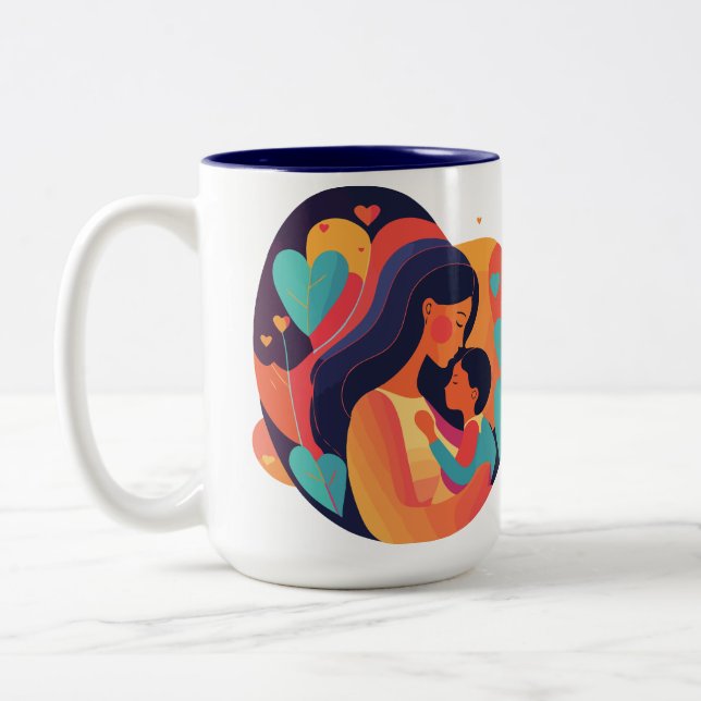 Maman et enfant avec les coeurs, Mug de style mode (Gauche)