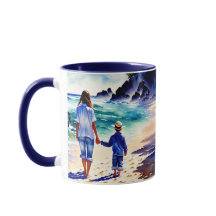 Maman et Fils marchent à la Mug Beach