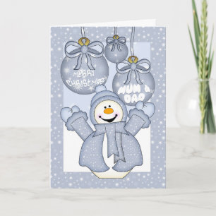 maman et papa, joyeux bonhomme de neige carte de n