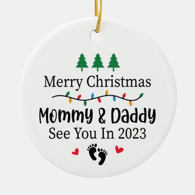 Maman et papa ornement de Noël bébé 2023 (Devant)