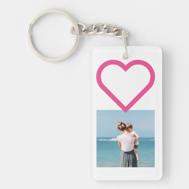 Maman Famille Photo Collage Pink Heart Keychain (Devant)