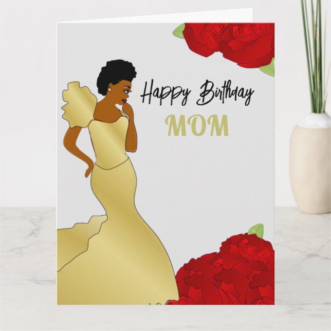 Maman Glam Red Roses Carte d'Anniversaire Africain (Devant)