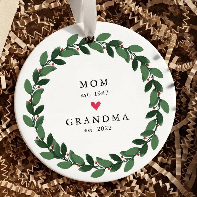 Maman | Grand-mère Année Est. Ornement en céramiqu (Créateur téléchargé)