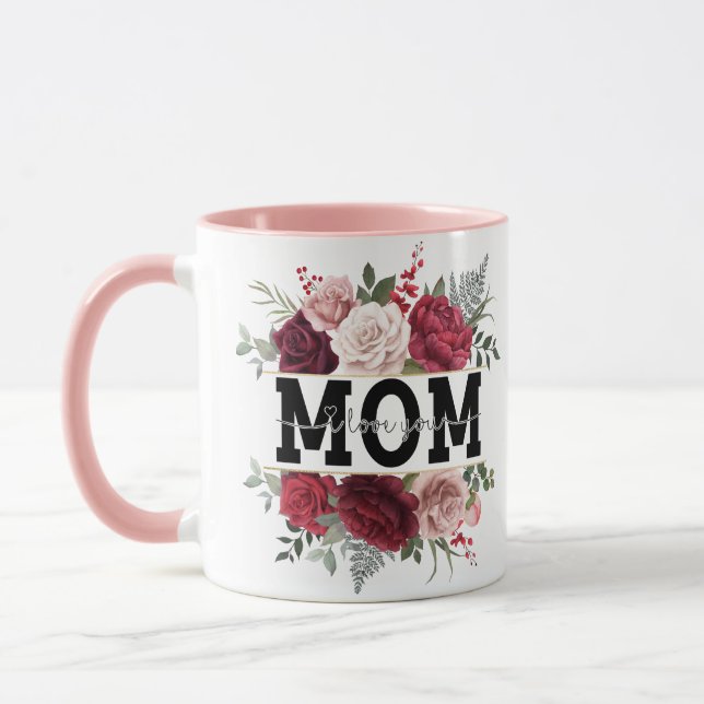 "Maman, je t'aime" aquarelle florale tasse à café (Gauche)
