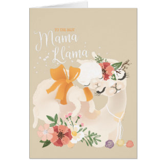 Maman Llama avec le lama de bébé et la carte de