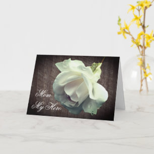 Maman Mon Héros Rose blanche Carte de fête des mèr