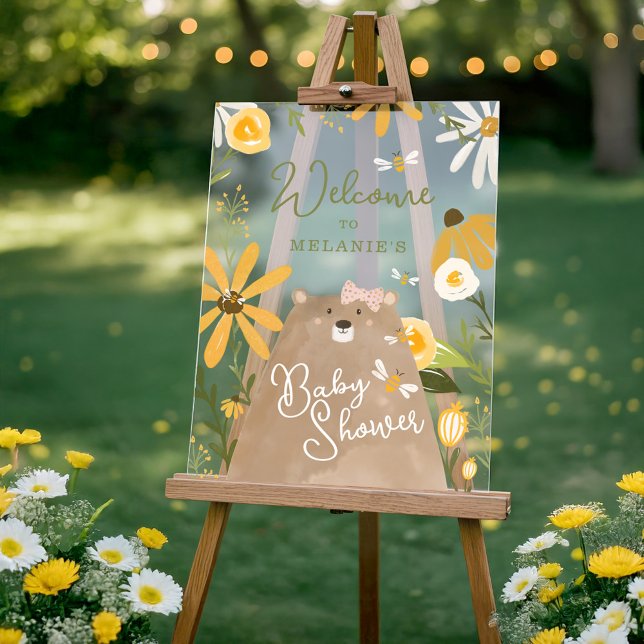 Maman Ours Doux Miel Abeille Bébé Fille Douche Bie (Mama Bear Sweet Honey Bee Baby Girl Shower Welcome Acrylic Sign)