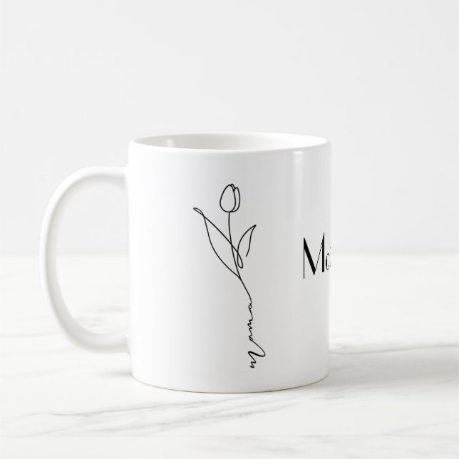 Maman | Script chic minimal et Mug de fleurs (Gauche)