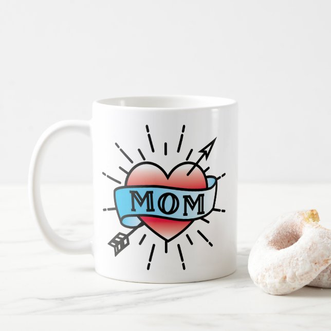 Maman Tattoo Style Rose café Mug (Avec donut)